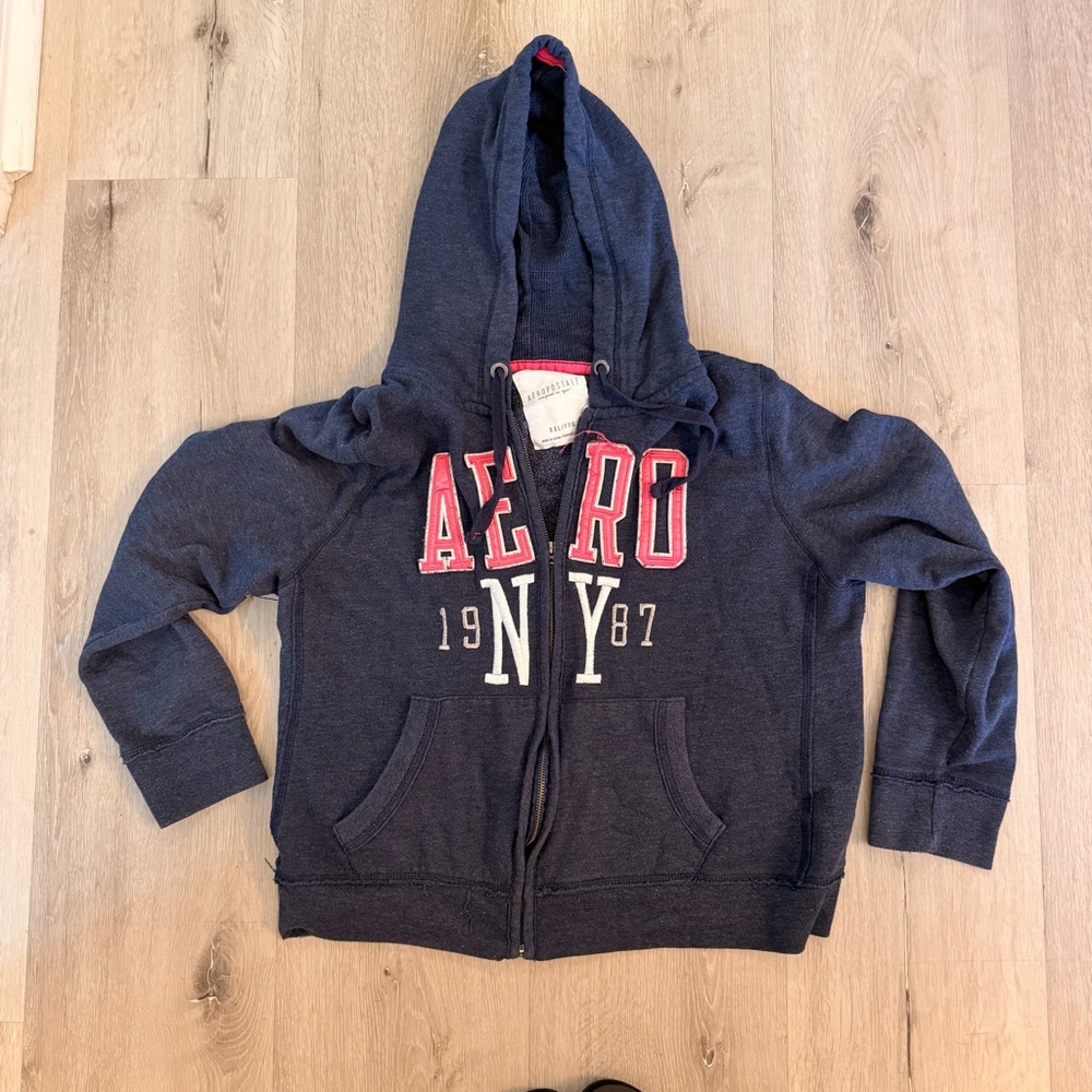 2015)XXL Aéropostale Navy & Pink Heritage Full-Zip Hoodie